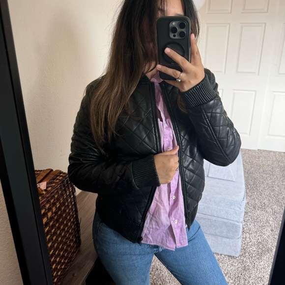 SILENCE + NOISE Quilted Vegan Leather Bomber Jacket - Picture 7 of 12